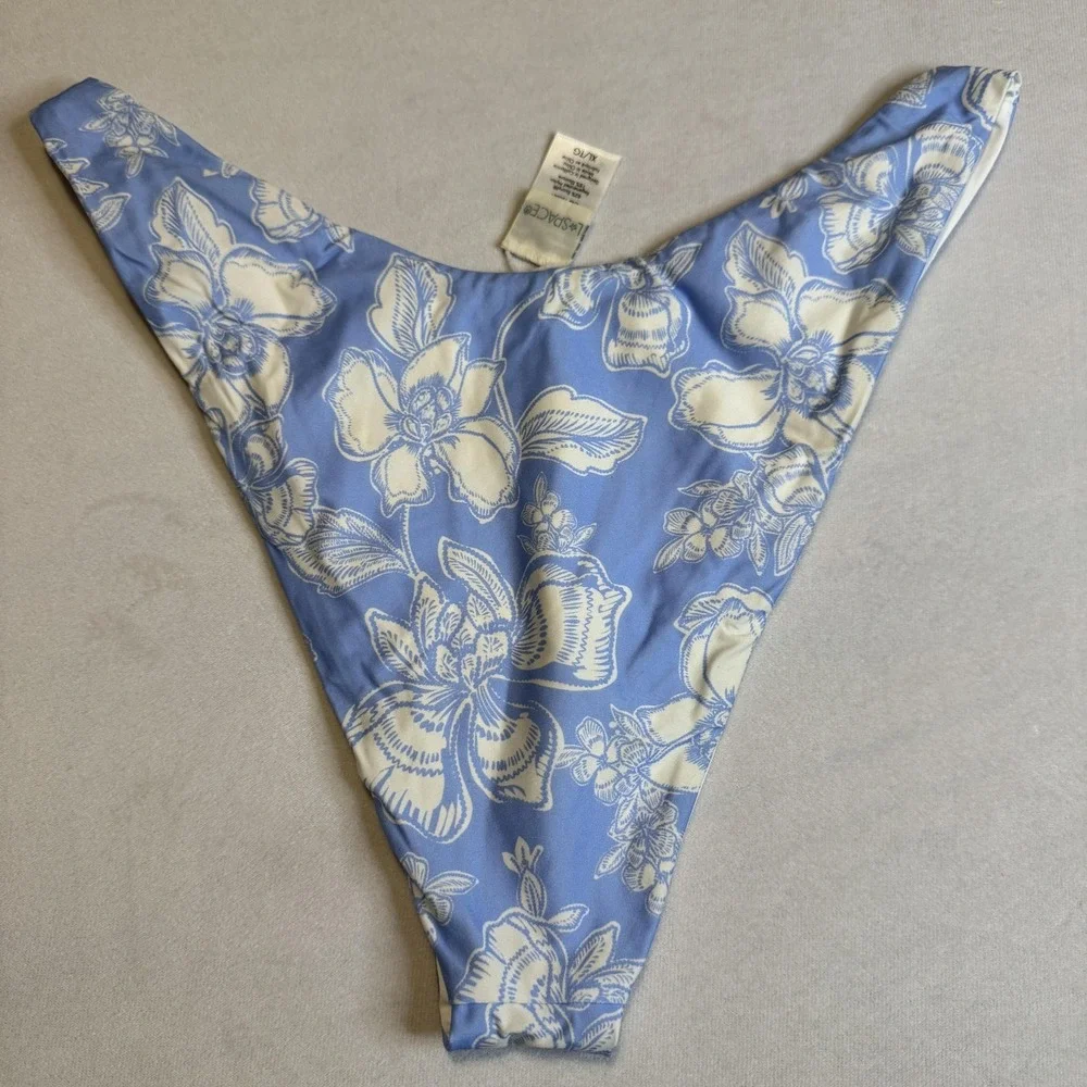 L*Space Bikini Bottom Womens XL Blue Floral Bitsy Cut Cheeky High Leg‎ Swim
